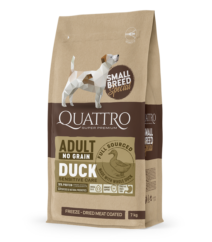 Dog food adult small breed no grain with duck