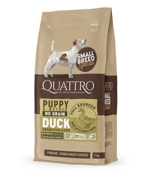 Dog food puppy and mother small breed no grain with duck