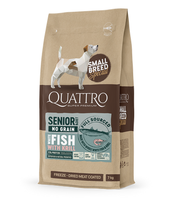 Dog food senior diet small breed no grain with white fish and krill