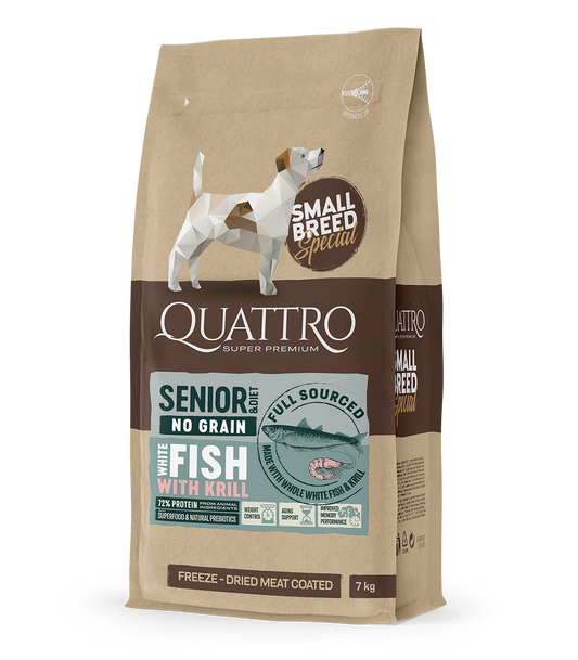 Dog food senior diet small breed no grain with white fish and krill